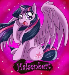 Size: 1280x1394 | Tagged: safe, artist:halsenbert, derpibooru import, twilight sparkle, twilight sparkle (alicorn), alicorn, pony, abstract background, female, happy, image, jpeg, mare, open mouth, sitting, solo