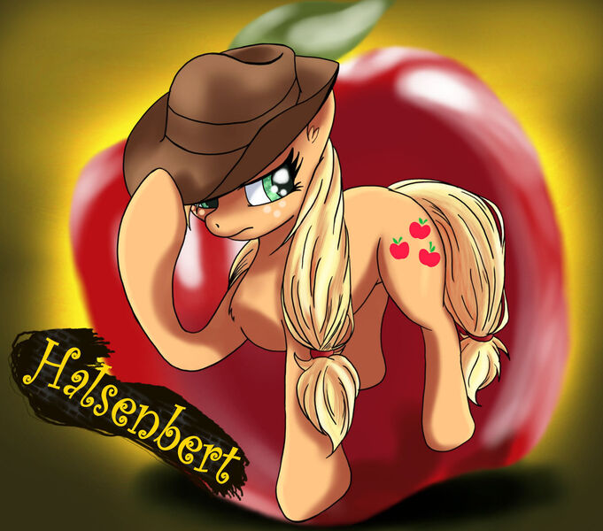 Size: 1280x1128 | Tagged: safe, artist:halsenbert, derpibooru import, applejack, earth pony, pony, apple, applejack's hat, cowboy hat, female, food, hat, image, jpeg, mare, solo