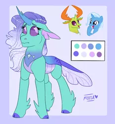 Size: 1688x1819 | Tagged: safe, artist:moccabliss, derpibooru import, oc, changeling, changepony, hybrid, female, image, interspecies offspring, offspring, parents:thoraxie, parent:thorax, parent:trixie, png, reference sheet