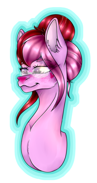 Size: 506x948 | Tagged: safe, artist:chazmazda, derpibooru import, oc, pony, blushing, bun, bust, flatcolour, freckles, glasses, hair bun, happy, highlight, highlighted, highlights, image, markings, outline, photo, png, portrait, shade, shadeing, shading, shine, short hair, smiling, solo, transparent