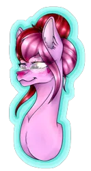 Size: 506x948 | Tagged: safe, artist:chazmazda, derpibooru import, oc, pony, blushing, bun, bust, flatcolour, freckles, glasses, hair bun, happy, highlight, highlighted, highlights, image, markings, outline, photo, png, portrait, shade, shadeing, shading, shine, short hair, smiling, solo, transparent