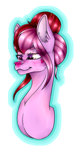 Size: 506x948 | Tagged: safe, artist:chazmazda, derpibooru import, oc, pony, blushing, bun, bust, flatcolour, freckles, hair bun, happy, highlight, highlighted, highlights, image, markings, outline, photo, png, portrait, prize, shade, shading, smiling, solo, transparent