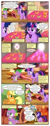 Size: 612x1552 | Tagged: safe, artist:newbiespud, derpibooru import, edit, edited screencap, screencap, applejack, spike, twilight sparkle, dragon, earth pony, pony, unicorn, magical mystery cure, the return of harmony, comic, dialogue, element of generosity, element of honesty, element of kindness, element of laughter, element of loyalty, element of magic, elements of harmony, female, golden oaks library, image, library, male, mare, png, screencap comic, unicorn twilight