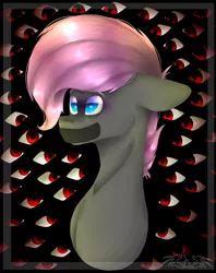 Size: 1524x1920 | Tagged: semi-grimdark, artist:chazmazda, derpibooru import, oc, oc:doodlebop, alicorn, earth pony, pegasus, pony, unicorn, bust, covered mouth, eye, eyes, flatcolour, hair, highlighing, highlight, highlighted, image, photo, png, portrait, shade, shading, shine, shocked, short hair, simple background, solo, tape