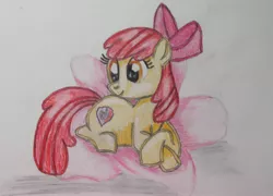 Size: 3632x2608 | Tagged: safe, artist:sakurabizen, derpibooru import, apple bloom, pony, female, filly, flower, image, jpeg, solo, traditional art