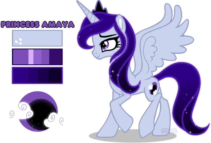 Size: 1269x860 | Tagged: safe, artist:star-gaze-pony, derpibooru import, oc, oc:amaya, alicorn, pony, female, image, mare, offspring, parent:king sombra, parent:princess luna, parents:lumbra, png, reference sheet, simple background, solo, transparent background