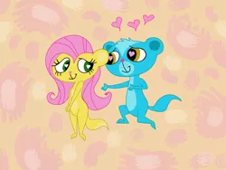 Size: 2828x2121 | Tagged: safe, artist:heinousflame, derpibooru import, fluttershy, mongoose, crossover, crossover shipping, female, heart eyes, image, jpeg, littlest pet shop, male, shipping, species swap, straight, sunil nevla, wingding eyes