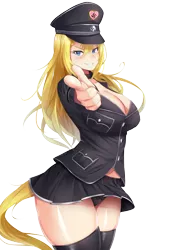 Size: 3621x5120 | Tagged: safe, artist:aryanne, ponybooru import, oc, oc:aryanne, unofficial characters only, human, blonde, blonde hair, blue eyes, cap, clothes, hat, humanized, image, looking at you, nazi, panties, peaked cap, png, pointing, pointing at you, simple background, skirt, socks, solo, tailed humanization, thigh highs, transparent background, underwear, uniform