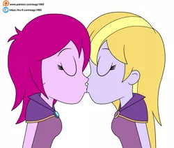 Size: 2148x1825 | Tagged: safe, alternate version, artist:eagc7, derpibooru import, fuchsia blush, lavender lace, equestria girls, clothes, commission, female, image, kissing, ko-fi, lesbian, png, shipping, simple background