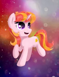 Size: 3076x4000 | Tagged: safe, artist:baira, derpibooru import, oc, oc:sweetie maths, pony, unicorn, cute, eyebrows, female, filly, high res, image, looking up, open mouth, png, purple eyes, smiling, solo