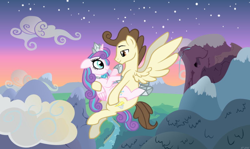 Size: 6465x3866 | Tagged: safe, artist:candyandflurry, derpibooru import, pound cake, princess flurry heart, pony, cloud, female, image, male, older, png, poundflurry, shipping, straight