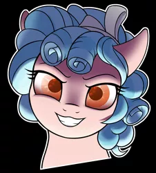 Size: 2330x2582 | Tagged: safe, artist:thehuskylord, derpibooru import, cozy glow, pegasus, pony, bow, bust, curly hair, evil grin, grin, image, looking at you, png, simple background, smiling, smiling at you, solo, transparent background