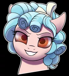 Size: 2330x2582 | Tagged: safe, artist:thehuskylord, derpibooru import, cozy glow, pegasus, pony, bow, bust, curly hair, evil grin, grin, image, looking at you, png, simple background, smiling, smiling at you, solo, transparent background