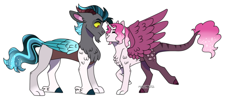 Size: 2732x1197 | Tagged: safe, artist:artistcoolpony, artist:moccabliss, derpibooru import, oc, oc:cinder, oc:mystery, unofficial characters only, draconequus, hybrid, brother and sister, female, image, interdimensional siblings, interspecies offspring, male, offspring, parent:discord, parent:princess celestia, parents:dislestia, png, siblings, simple background, transparent background