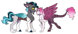Size: 2732x1197 | Tagged: safe, artist:artistcoolpony, artist:moccabliss, derpibooru import, oc, oc:cinder, oc:mystery, unofficial characters only, draconequus, hybrid, brother and sister, female, image, interdimensional siblings, interspecies offspring, male, offspring, parent:discord, parent:princess celestia, parents:dislestia, png, siblings, simple background, transparent background