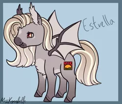 Size: 1750x1500 | Tagged: safe, artist:misskanabelle, derpibooru import, oc, oc:estrella, unofficial characters only, bat pony, pony, abstract background, bat pony oc, bat wings, chest fluff, colored hooves, ear fluff, image, magical gay spawn, offspring, parent:oc:renwick, parent:oc:silvanus, parents:oc x oc, png, signature, solo, wings