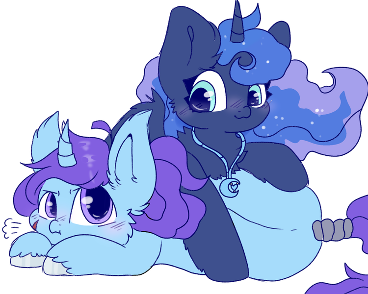 Size: 1600x1280 | Tagged: safe, artist:crysramune, derpibooru import, princess luna, oc, oc:azure night, azuna, canon x oc, cute, image, jewelry, necklace, png, shipping