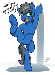 Size: 1912x2608 | Tagged: safe, artist:buckweiser, derpibooru import, oc, oc:buckminster, unofficial characters only, earth pony, pony, annoyed look, i pose, image, jpeg, leaning on wall, male, pain, pose, stallion