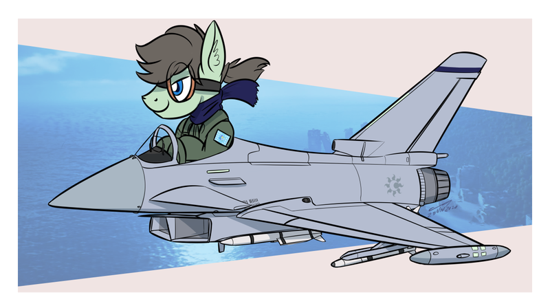 Size: 1230x684 | Tagged: safe, artist:buckweiser, derpibooru import, oc, oc:paradox, unofficial characters only, pony, birthday gift, clothes, eurofighter typhoon, image, male, pilot, png, scarf, stallion