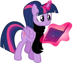 Size: 7189x5921 | Tagged: safe, alternate version, artist:severity-gray, derpibooru import, twilight sparkle, twilight sparkle (alicorn), alicorn, pony, alternate hairstyle, book, clothes, cute, cutie mark, female, folded wings, glowing horn, horn, image, levitation, magic, magic aura, mare, png, ponytail, scarf, simple background, smiling, solo, telekinesis, transparent background, twiabetes, vector, walking, wings