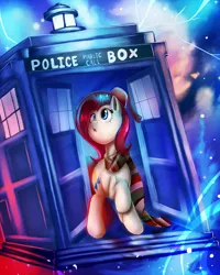 Size: 2000x2500 | Tagged: safe, artist:underdog234, derpibooru import, oc, pegasus, clothes, doctor who, fez, fourth doctor's scarf, hat, image, png, police pubic call box, scarf, solo, space
