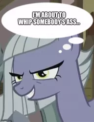 Size: 500x651 | Tagged: suggestive, derpibooru import, edit, edited screencap, screencap, limestone pie, marble pie, pony, hearthbreakers, cropped, female, image, jpeg, offscreen character, rapeface, solo focus, song reference, text, thought bubble