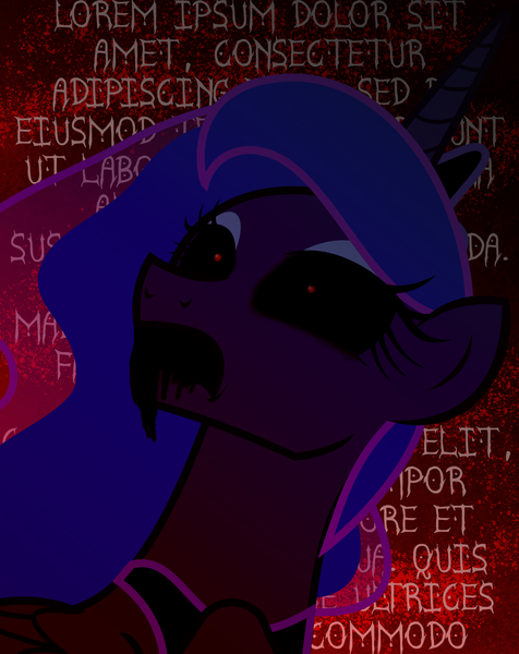 Size: 2606x3284 | Tagged: grimdark, artist:sketchmcreations, derpibooru import, editor:mlpsmark, princess luna, alicorn, 1000 years in photoshop, image, looking at you, png, solo, zalgo