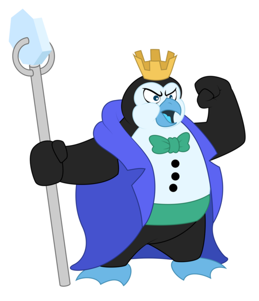 Size: 1024x1192 | Tagged: safe, artist:aleximusprime, derpibooru import, king charlatan, bird, penguin, flurry heart's story, bowtie, buttons, clothes, crown, g1, g1 to g4, g1 villains, generation leap, ice, image, jewelry, penguin king, png, regalia, robe, scepter, staff, super dragon warriors
