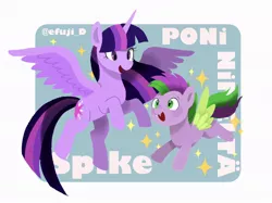 Size: 1024x766 | Tagged: safe, artist:efuji_d, derpibooru import, spike, twilight sparkle, twilight sparkle (alicorn), ponified, alicorn, pony, unicorn, image, jpeg, ponified spike, species swap
