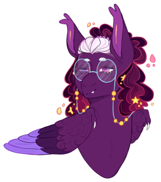 Size: 1405x1595 | Tagged: safe, artist:sleepy-nova, derpibooru import, oc, oc:sweet daydream, pony, bust, colored wings, female, glasses, image, mare, multicolored wings, parent:princess luna, png, portrait, simple background, solo, transparent background, wings