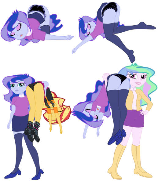 Size: 4100x4761 | Tagged: suggestive, artist:gmaplay, derpibooru import, princess celestia, princess luna, sunset shimmer, equestria girls, equestria girls series, forgotten friendship, alternate clothes, alternate design, ass, ass up, black underwear, breasts, bunset shimmer, butt, carrying, clothes, face down ass up, fireman carry, frilly underwear, image, moonbutt, panties, png, principal celestia, solo, the ass was fat, unconscious, underwear, vice principal luna, vice principal moonbutt