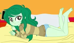 Size: 2210x1298 | Tagged: safe, artist:gmaplay, derpibooru import, wallflower blush, equestria girls, ass, bed, blue underwear, butt, butt freckles, clothes, freckles, image, laying on bed, lying, lying down, on bed, panties, png, solo, underwear, wallflower butt