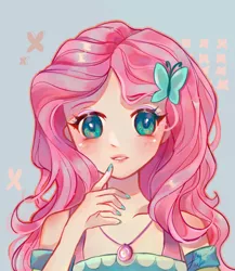 Size: 900x1039 | Tagged: safe, artist:whiskyice, derpibooru import, fluttershy, butterfly, human, insect, equestria girls, equestria girls series, colored pupils, cute, female, geode of fauna, humanized, image, jpeg, looking at you, magical geodes, nail polish, shyabetes, solo
