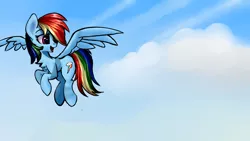 Size: 1920x1080 | Tagged: safe, artist:wandering nate, derpibooru import, rainbow dash, pegasus, pony, backwards cutie mark, cloud, female, flying, image, mare, png, sky, solo, spread wings, wings