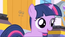 Size: 978x550 | Tagged: safe, derpibooru import, screencap, twilight sparkle, pony, unicorn, a canterlot wedding, cropped, cute, female, filly, filly twilight sparkle, image, open mouth, png, smiling, solo, twiabetes, younger