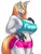 Size: 900x1200 | Tagged: suggestive, artist:blazbaros, derpibooru import, oc, oc:aurora industry (ic), unofficial characters only, anthro, changeling, anthro oc, armpits, big breasts, blonde mane, blonde tail, breasts, busty oc, changeling oc, cleavage, clothes, dolphin shorts, female, grey fur, hand on hip, image, midriff, muscles, muscular female, png, shorts, side slit, simple background, solo, solo female, sports bra, sports shorts, tight clothing, tomboy, two toned bottomwear, underboob, watermark, white background, workout outfit