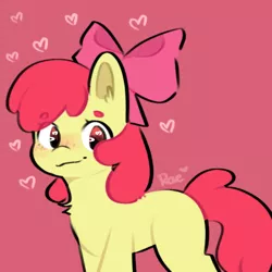 Size: 1000x1000 | Tagged: safe, artist:dearysnowy, artist:kokoaapuff, derpibooru import, apple bloom, earth pony, pony, adorabloom, blank flank, chest fluff, cute, ear fluff, female, filly, heart, heart eyes, image, looking at you, png, red background, simple background, solo, wingding eyes
