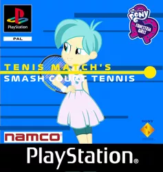 Size: 1024x1081 | Tagged: safe, derpibooru import, tennis match, human, equestria girls, cover, game, image, namco, playstation 1, png, ps1, smash court tennis, solo, tennis racket