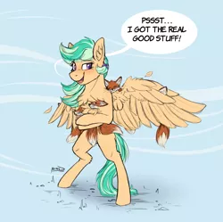 Size: 2867x2859 | Tagged: safe, artist:helmie-art, derpibooru import, oc, oc:summer ray, unofficial characters only, fox, pony, :p, bipedal, carrying, chest fluff, cute, dialogue, feather, fluffy, happy, image, jpeg, looking at you, sketch, smiling, spread wings, tongue out, wings