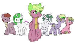Size: 1280x733 | Tagged: safe, artist:angellight-bases, artist:firefox238, derpibooru import, oc, oc:blazing muffin, oc:emerald, oc:flaming apple, oc:green apple, oc:rare fire, oc:sweet tooth, unofficial characters only, dracony, hybrid, base used, half-siblings, image, interdimensional siblings, interspecies offspring, offspring, parent:applejack, parent:derpy hooves, parent:pinkie pie, parent:rarity, parents:applespike, parents:derpyspike, parent:spike, parents:pinkiespike, parents:sparity, png, simple background, transparent background