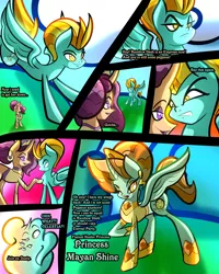 Size: 2400x3000 | Tagged: safe, artist:keytee-chan, derpibooru import, lightning dust, maud pie, nurse redheart, princess celestia, saffron masala, oc, oc:princess morning shine, oc:princess spicy life, alicorn, earth pony, unicorn, comic:the great big fusion 2 remake, fusion, hair bun, image, lipstick, makeup, png, tomboy taming