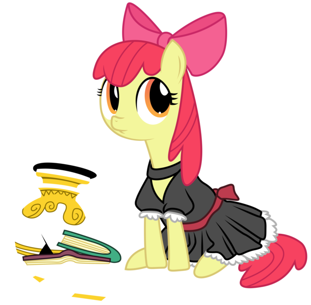 Size: 5000x4904 | Tagged: safe, artist:kooner-cz, derpibooru import, apple bloom, pony, bad pony, broken vase, clothes, female, filly, image, maid, png, simple background, solo, transparent background