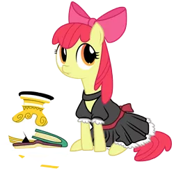 Size: 5000x4904 | Tagged: safe, artist:kooner-cz, derpibooru import, apple bloom, pony, bad pony, broken vase, clothes, female, filly, image, maid, png, simple background, solo, transparent background