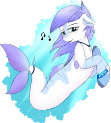 Size: 1280x1418 | Tagged: safe, artist:monsoonvisionz, derpibooru import, oc, unofficial characters only, merpony, seapony (g4), blue eyes, blue mane, crepuscular rays, dorsal fin, female, fish tail, flowing mane, flowing tail, image, jewelry, looking at you, music notes, necklace, open mouth, png, simple background, smiling, solo, sunlight, tail, transparent background, underwater, water