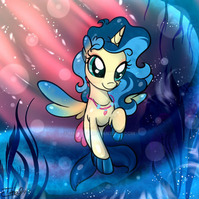 Size: 400x400 | Tagged: safe, artist:mirry92, derpibooru import, oc, alicorn, pony, seapony (g4), blue mane, bubble, crepuscular rays, dorsal fin, female, fin wings, fins, fish tail, flowing mane, flowing tail, green eyes, horn, image, jewelry, jpeg, necklace, ocean, seaponified, seaweed, signature, smiling, solo, species swap, swimming, tail, underwater, water, wings