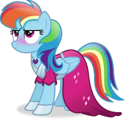 Size: 3458x3320 | Tagged: safe, artist:anime-equestria, derpibooru import, rainbow dash, pegasus, pony, alternate hairstyle, annoyed, blushing, clothes, dress, female, image, jewelry, looking up, mare, necklace, png, rainbow dash always dresses in style, shoes, simple background, solo, transparent background, wings