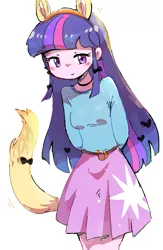 Size: 2028x3112 | Tagged: safe, artist:nendo, derpibooru import, twilight sparkle, equestria girls, animal ears, arm behind back, clothes, cute, cutie mark, cutie mark on clothes, cutie mark skirt, fox ears, fox tail, image, png, skirt, solo, twiabetes