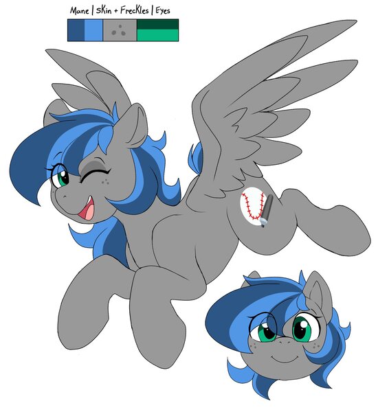 Size: 1877x2048 | Tagged: safe, artist:littlebibbo, derpibooru import, oc, oc:bibbo, unofficial characters only, pegasus, pony, c:, eye clipping through hair, female, flying, freckles, image, jpeg, looking at you, mare, one eye closed, open mouth, pegasus oc, reference sheet, simple background, smiling, solo, spread wings, white background, wings, wink