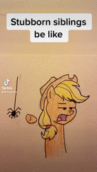 Size: 720x1280 | Tagged: safe, artist:brogararts, derpibooru import, applejack, big macintosh, earth pony, pony, spider, animated, brother and sister, crossdressing, dialogue, eye contact, female, hardstop lucas, image, looking at each other, male, mare, open mouth, orchard blossom, pointing, siblings, stallion, tiktok, traditional art, unamused, webm, yelling
