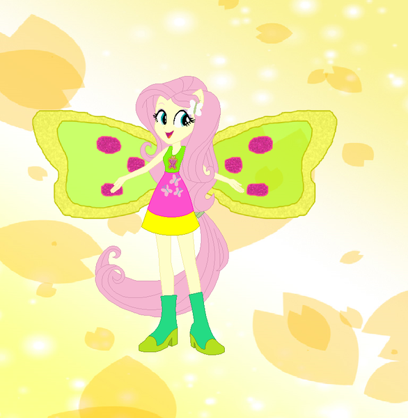 Size: 806x825 | Tagged: safe, artist:magical-mama, artist:selenaede, artist:user15432, derpibooru import, fluttershy, fairy, human, equestria girls, barely eqg related, base used, boots, clothes, crossover, dress, element of kindness, fairy wings, fairyized, flower petals, green shoes, hairpin, high heel boots, high heels, image, magic winx, pink dress, png, ponied up, shoes, simple background, sparkly background, wings, winx, winx club, winxified, yellow background, yellow wings